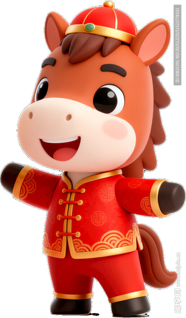 喜庆小马人偶身着传统服饰