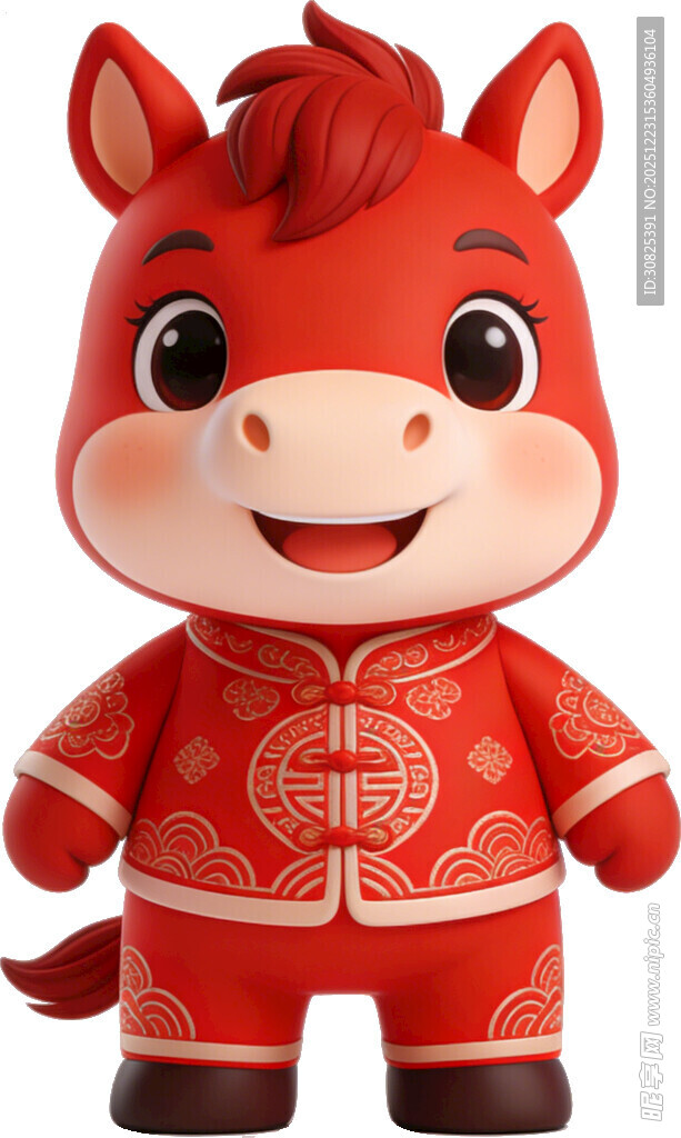 红衣小马玩偶喜庆又可爱