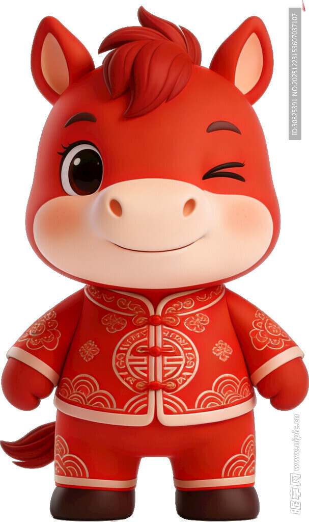 红衣小马玩偶喜庆又可爱
