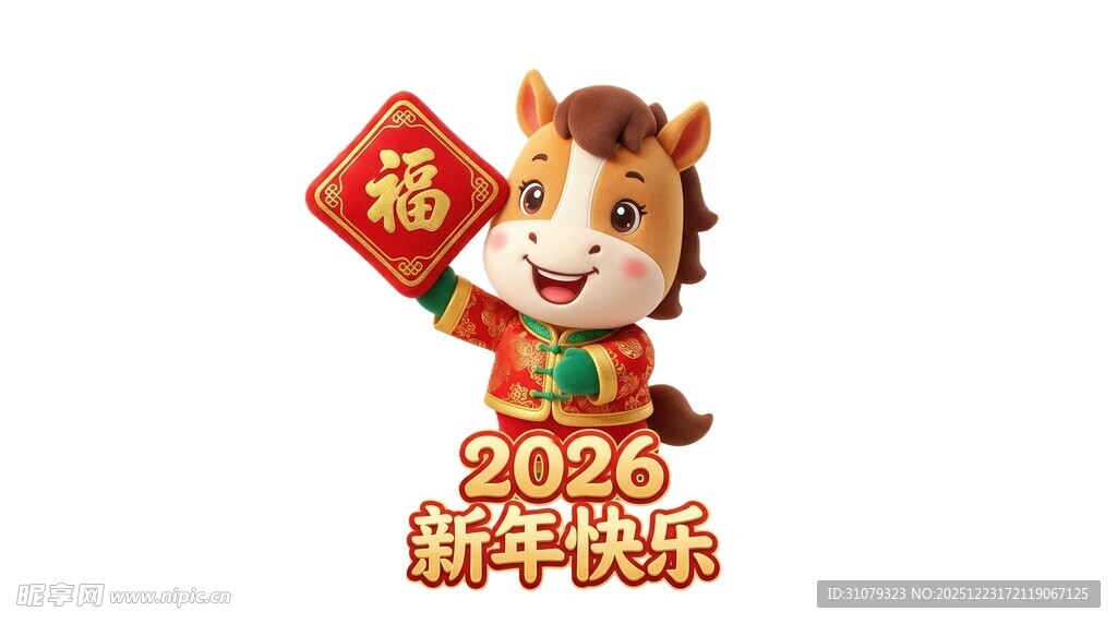 2026马年卡通小马贺岁图