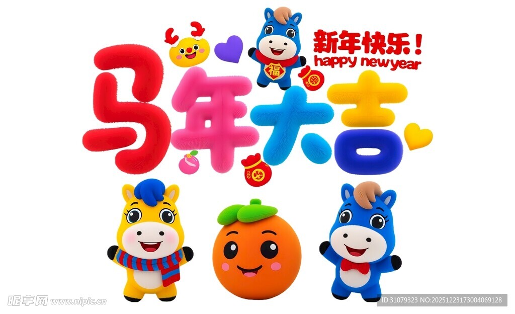 2026马年卡通形象欢乐贺岁