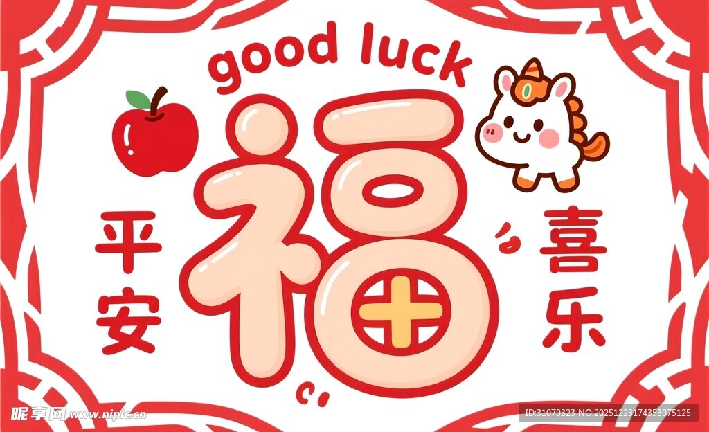 福运平安喜乐新年插画