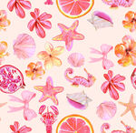 夏日海洋风水果贝壳图案