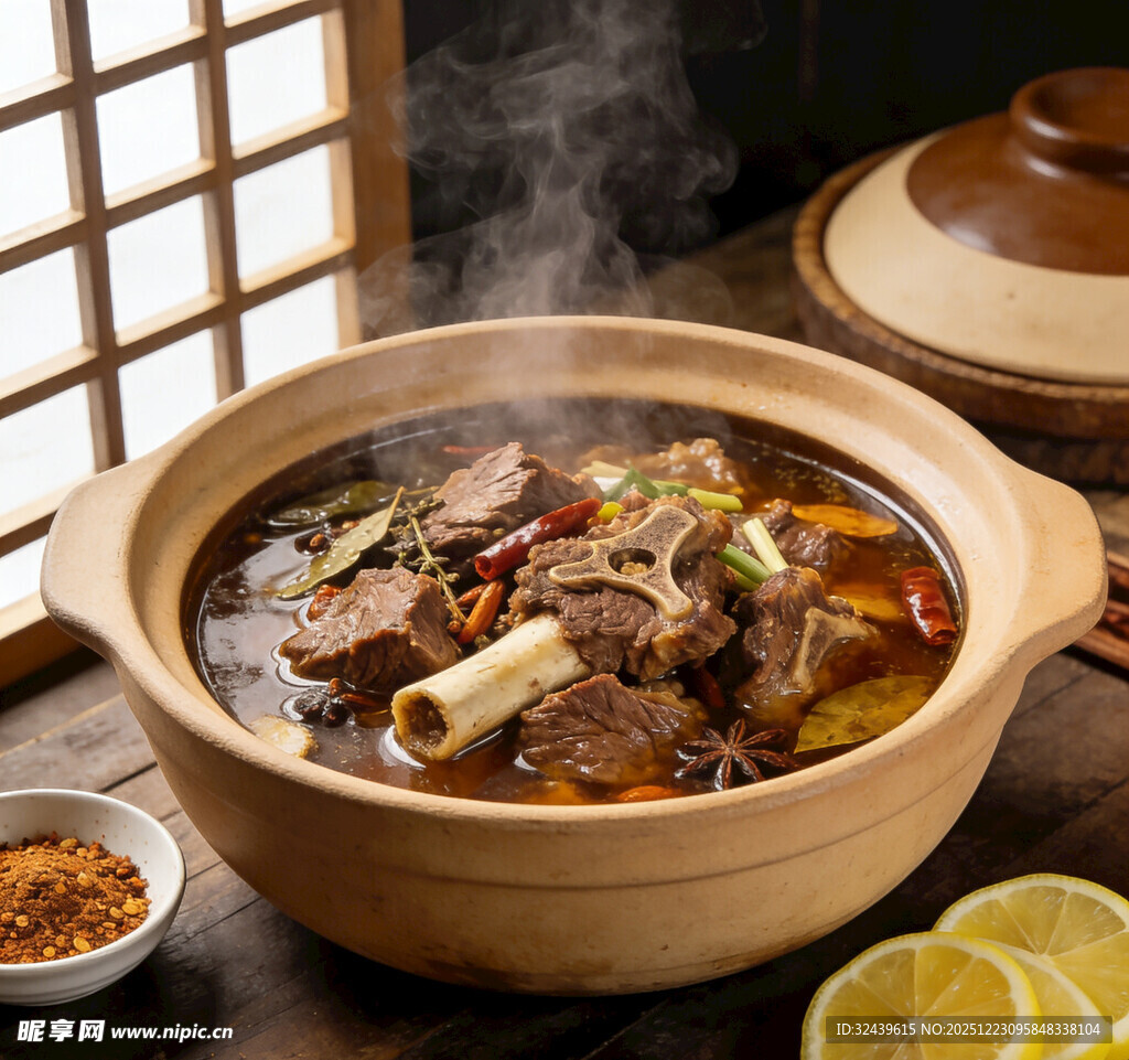 热气腾腾的美味牛肉汤锅