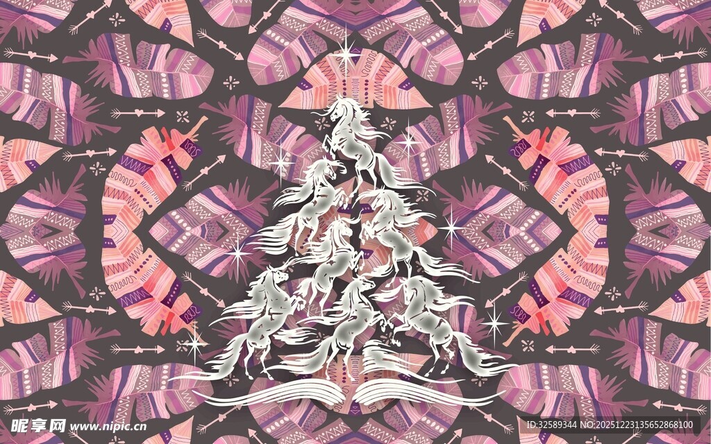 梦幻圣诞树与几何图案背景