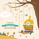 秋日树下女孩惬意阅读