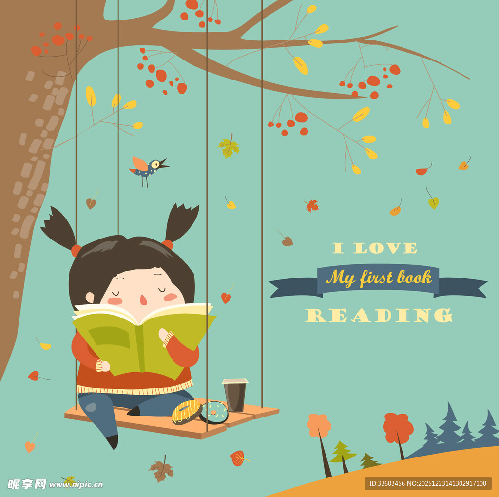 树下女孩惬意阅读时光