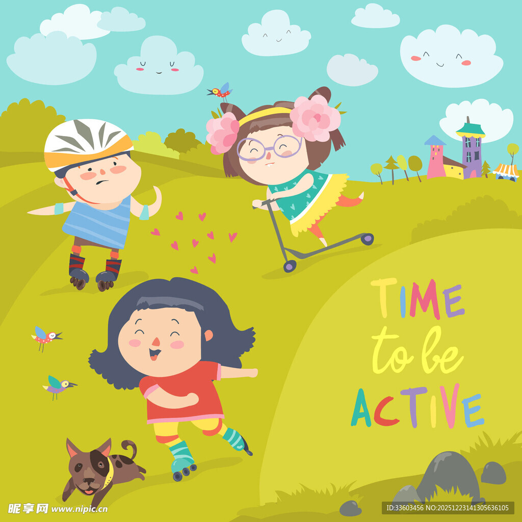 儿童户外欢乐玩耍场景