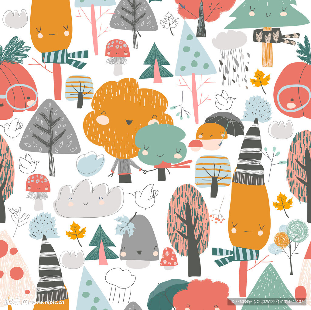 秋日森林卡通图案背景