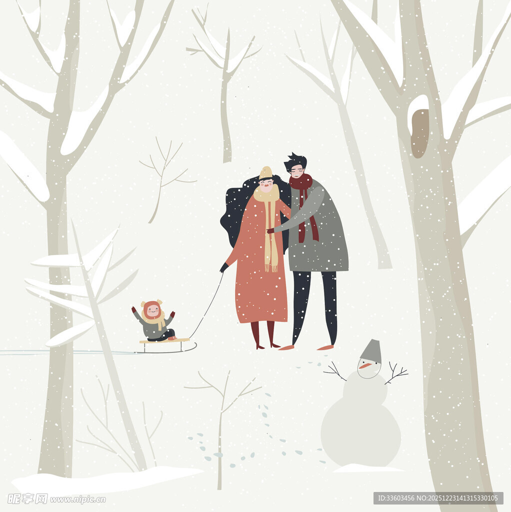 冬日林间情侣温馨相伴