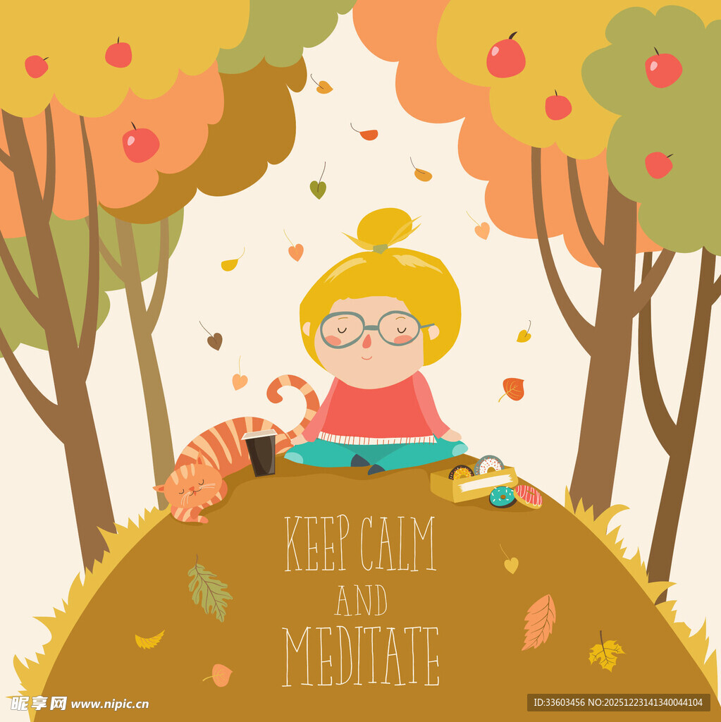 秋日树下女孩惬意冥想