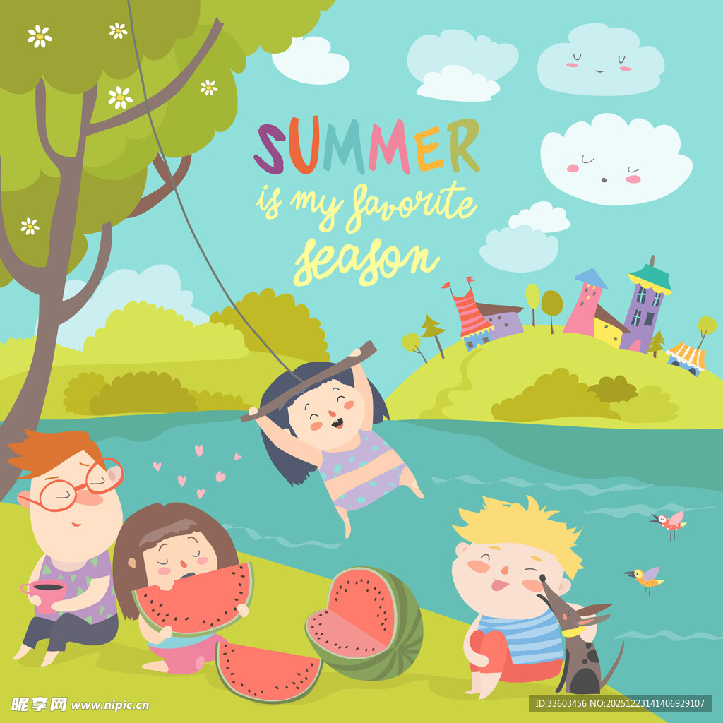 夏日河边欢乐儿童时光