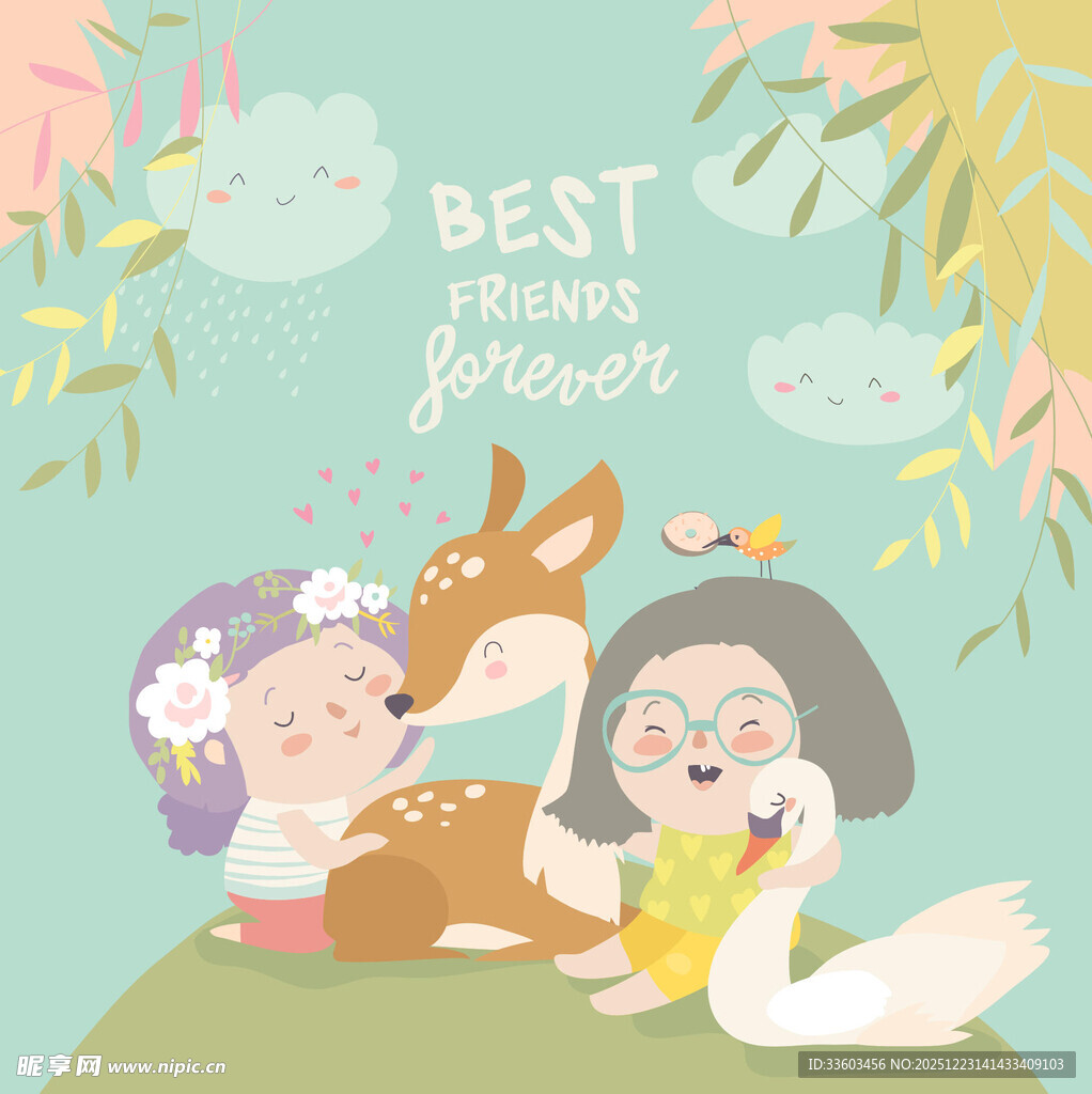 儿童与动物的温馨欢乐场景