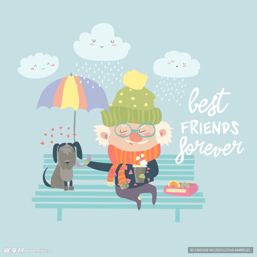 冬日长椅上的温馨人与猫