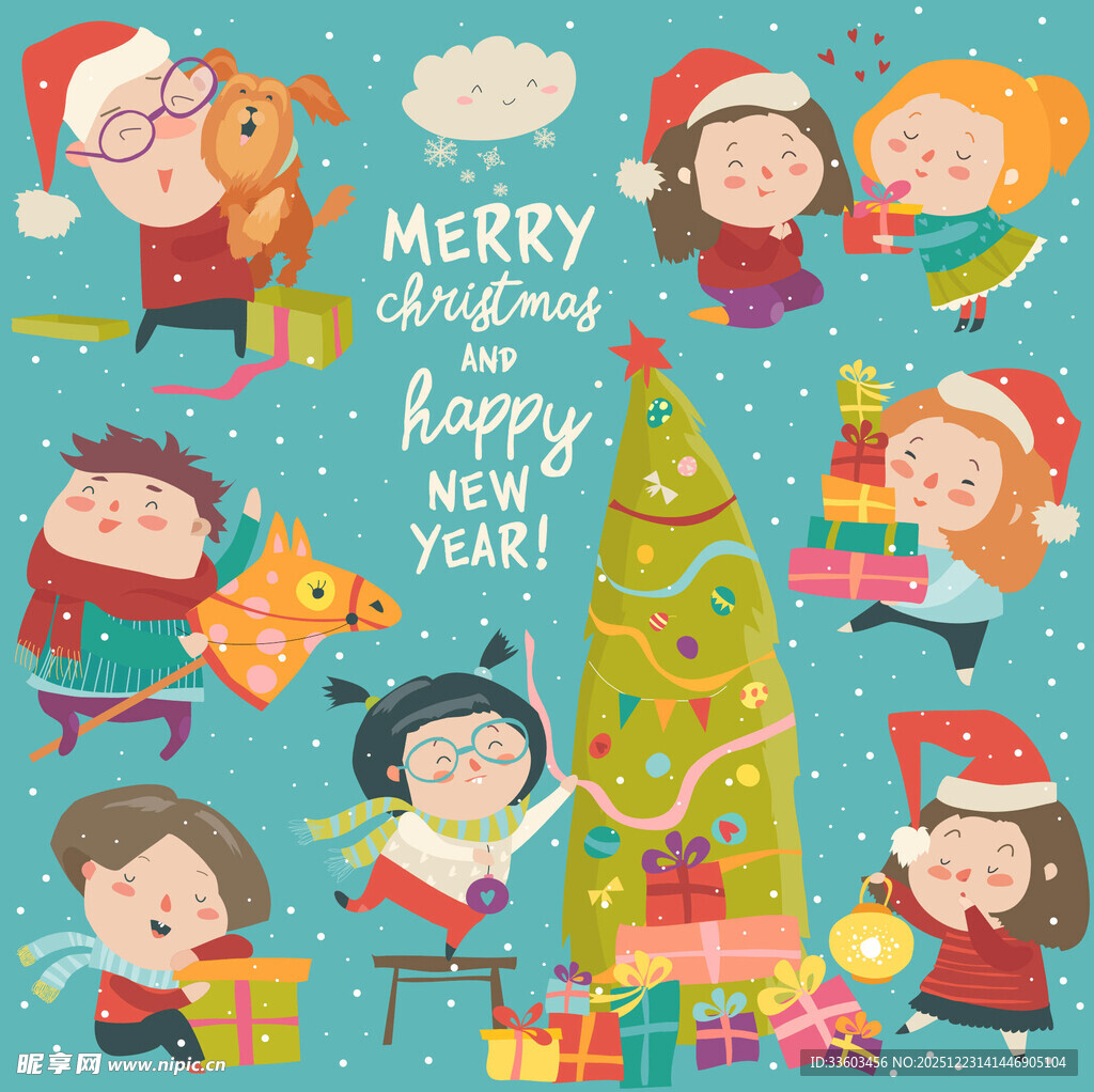 欢乐圣诞儿童庆祝场景