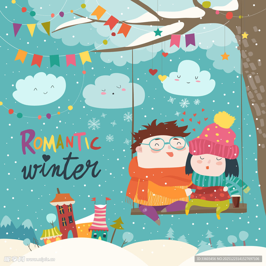 浪漫冬日的温馨儿童场景