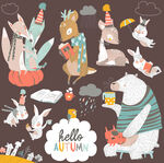 秋季动物欢聚的趣味插画