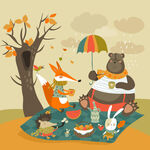 秋日动物野餐欢乐场景