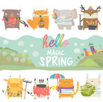 春天动物派对插画