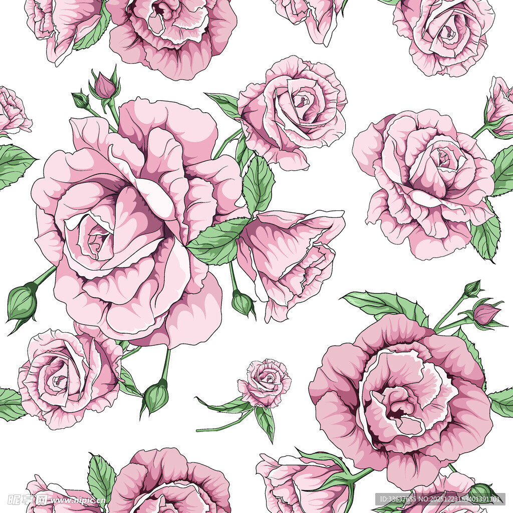 粉色玫瑰花卉无缝图案