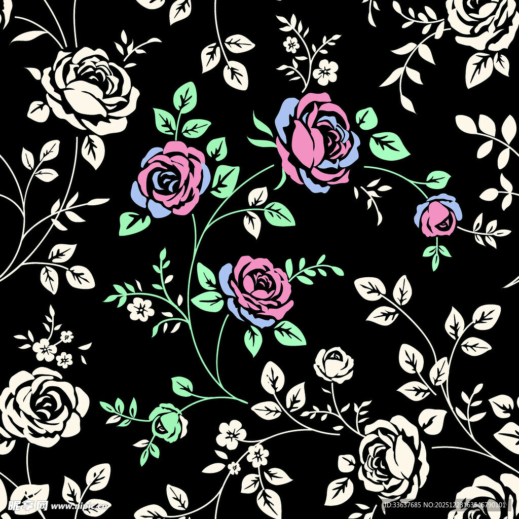 黑色底花卉图案设计