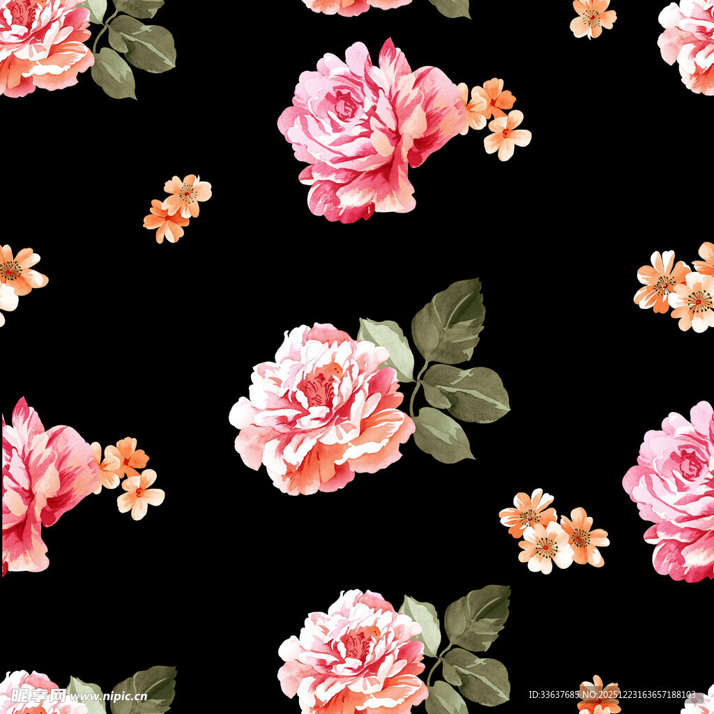 黑色背景上的花卉图案