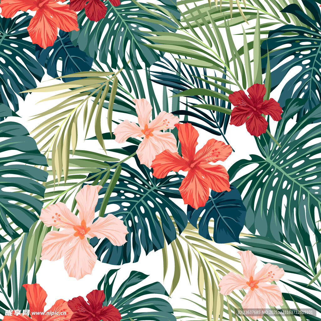 热带花卉绿植图案背景