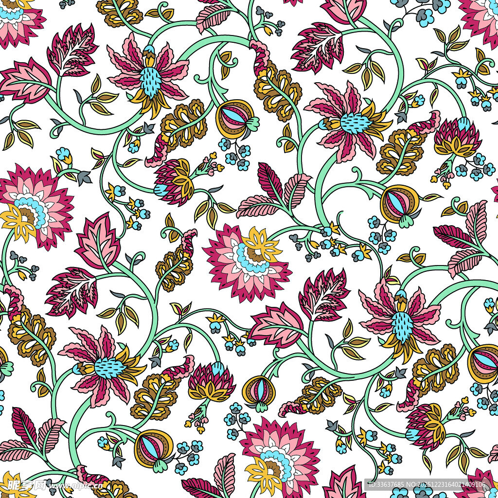 多彩花卉图案纹理设计