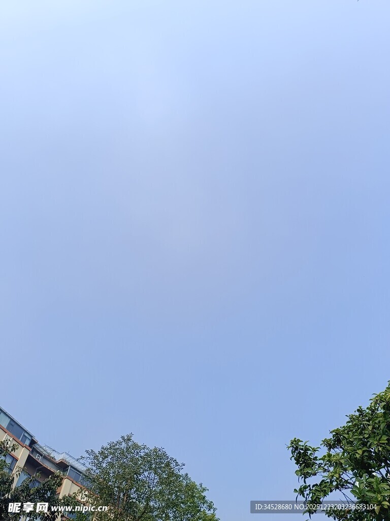 蓝天绿树旁的建筑一角