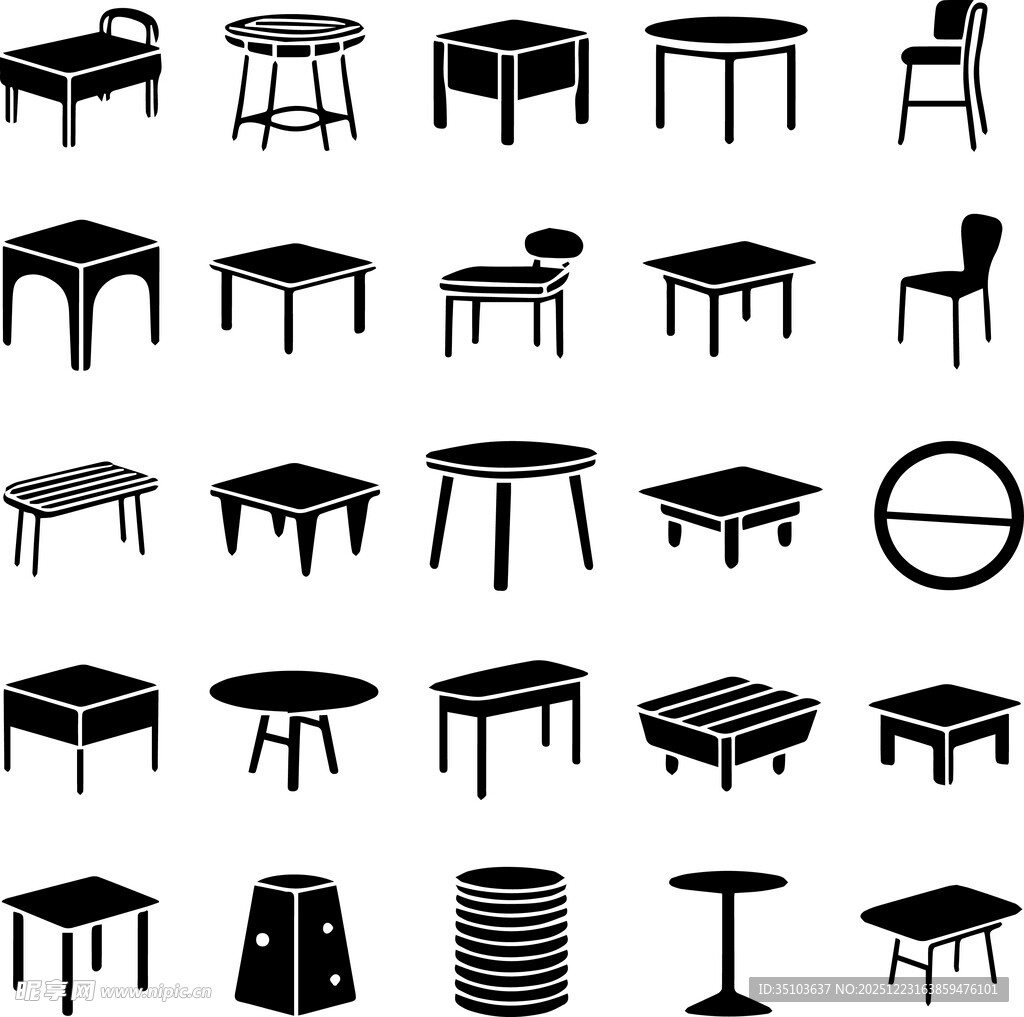 多样桌椅家具剪影集合