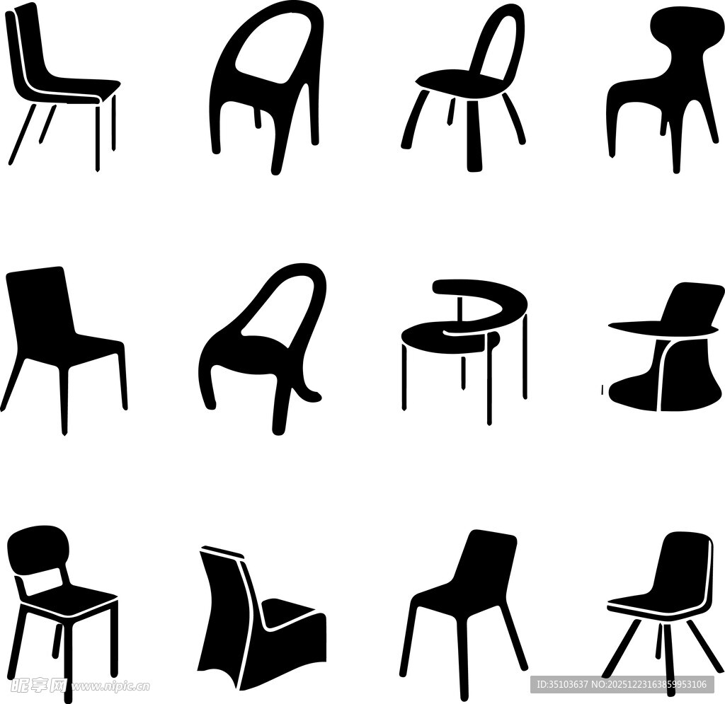 多样造型椅子剪影集合