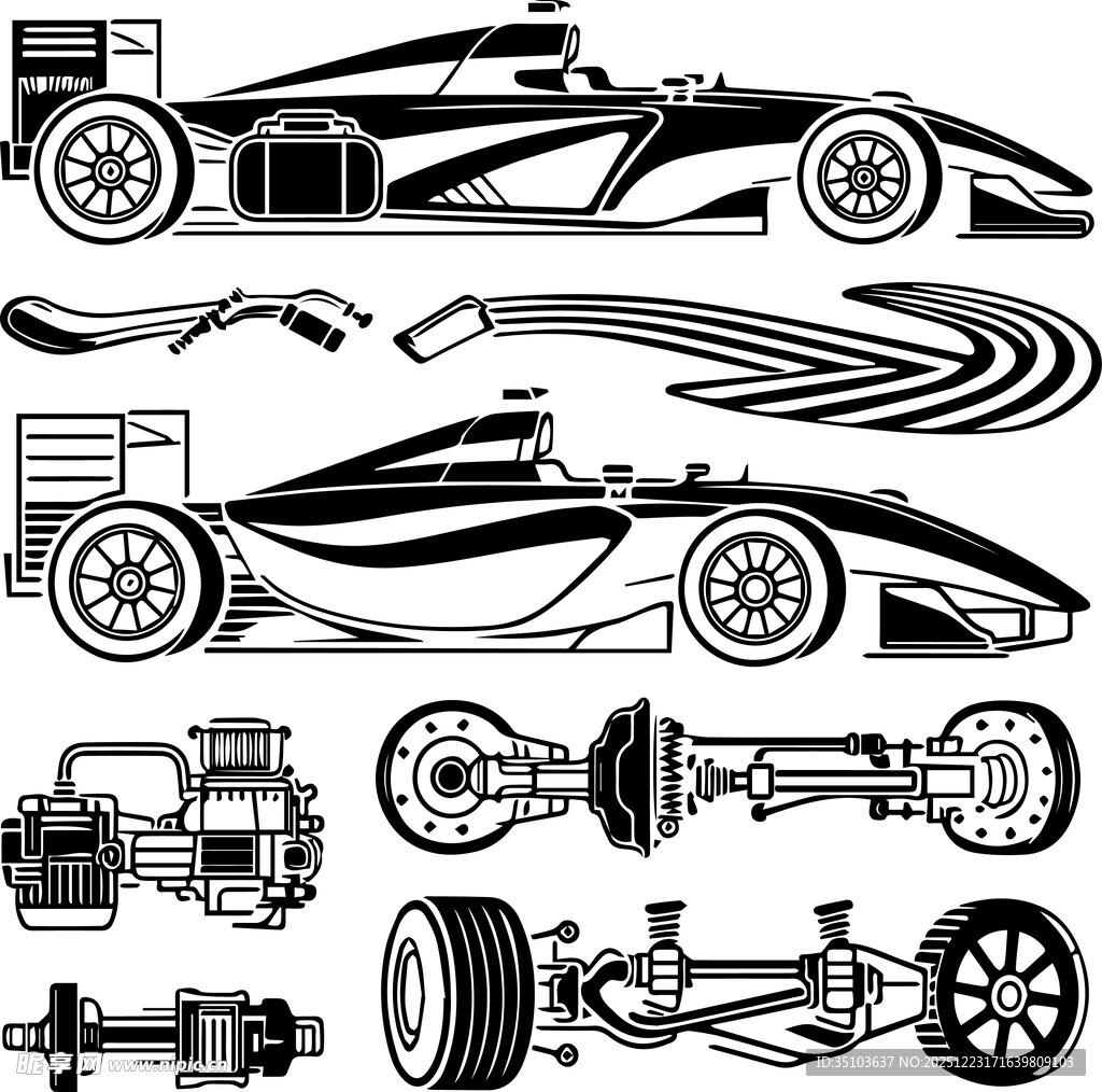 赛车设计元素与部件展示