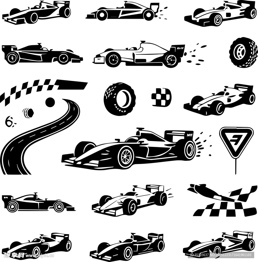 赛车元素矢量图案集合