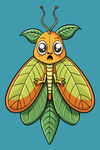 卡通绿叶昆虫插画