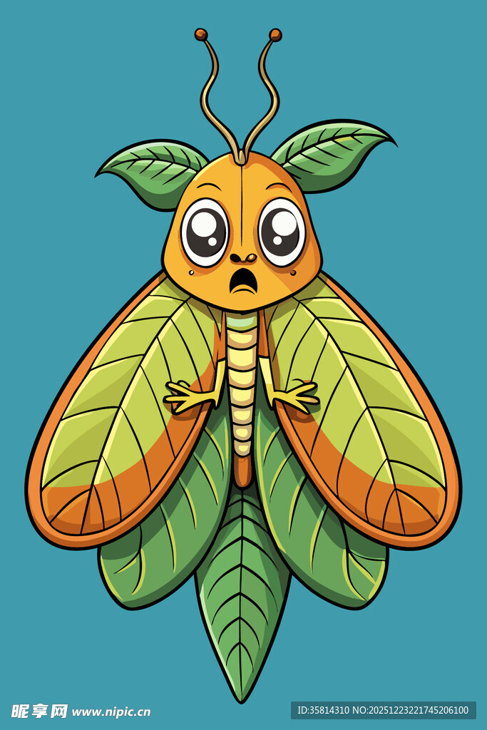 卡通绿叶昆虫插画