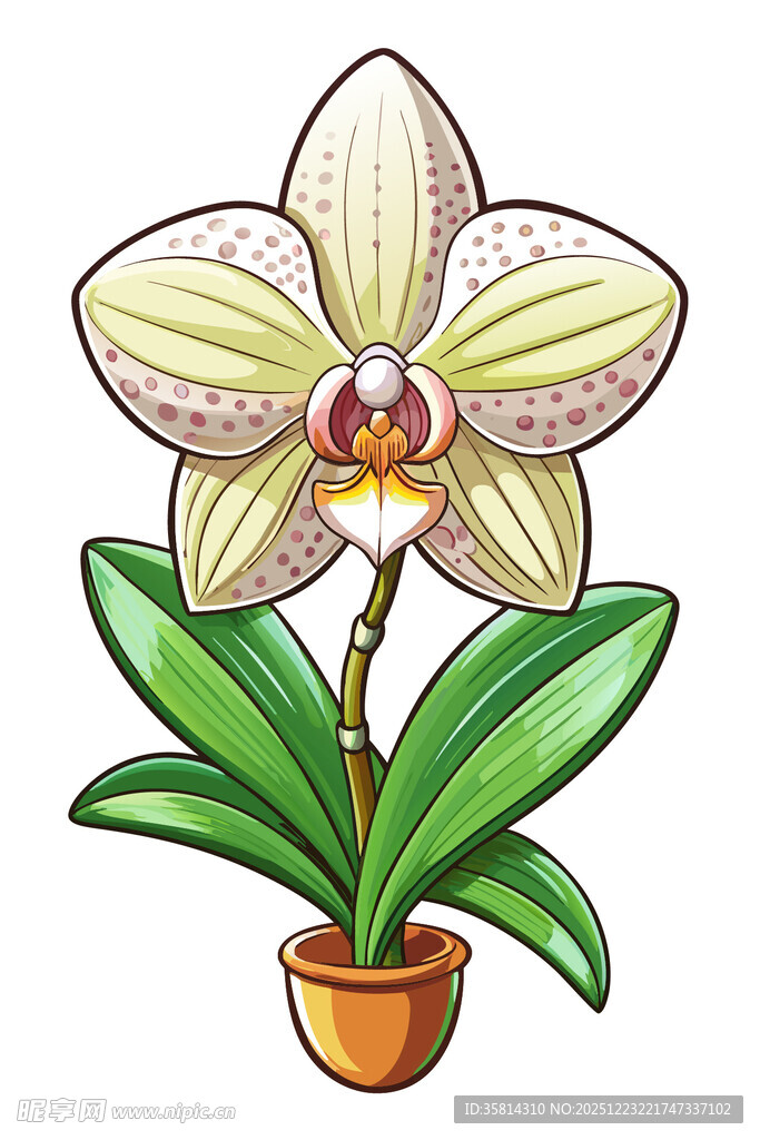 手绘盆栽蝴蝶兰