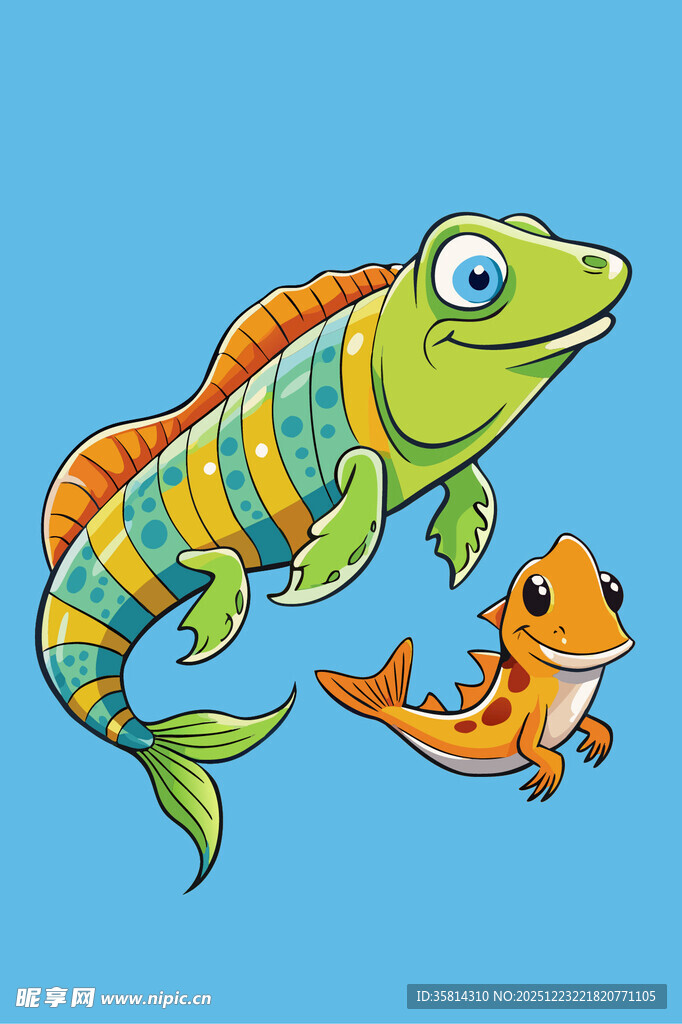 彩色蜥蜴与小恐龙共游