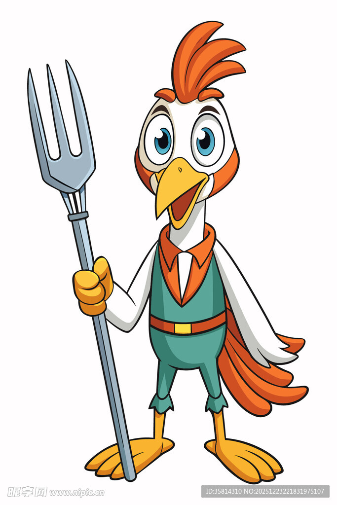 持叉公鸡卡通形象