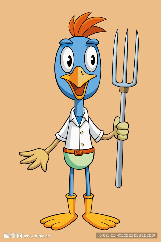 持叉卡通小鸟形象