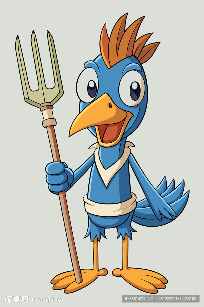持叉蓝鸟卡通形象