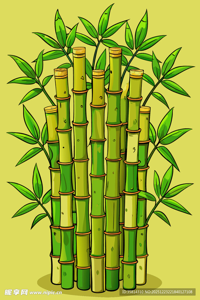 翠绿丛生竹子插画