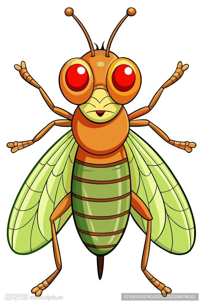 可爱卡通形象的绿色小昆虫