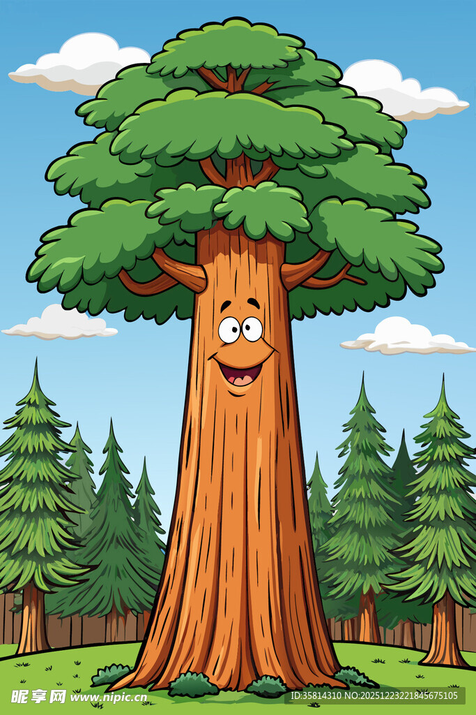 微笑大树置身森林之中