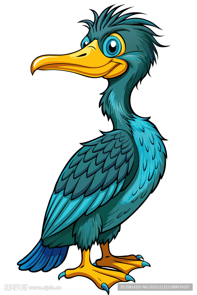 卡通蓝羽长喙鸟形象