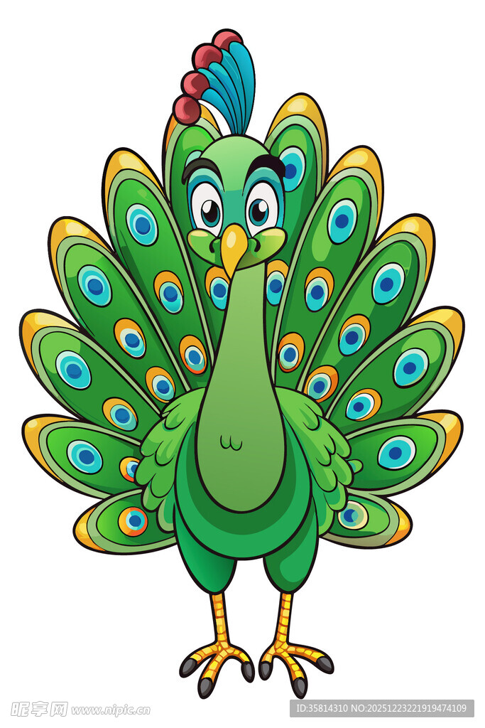 可爱卡通绿孔雀开屏