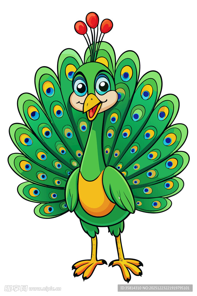 可爱卡通孔雀形象展示