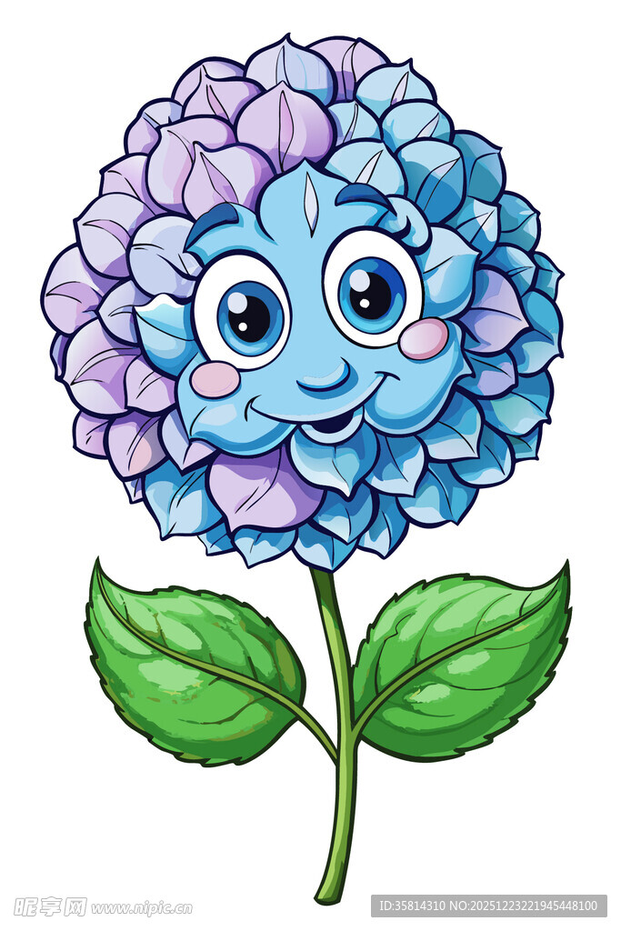 可爱笑脸绣球花插画