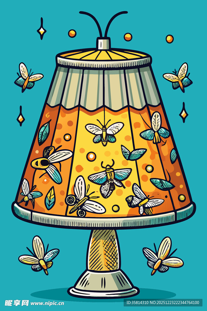 台灯旁飞舞的众多小昆虫