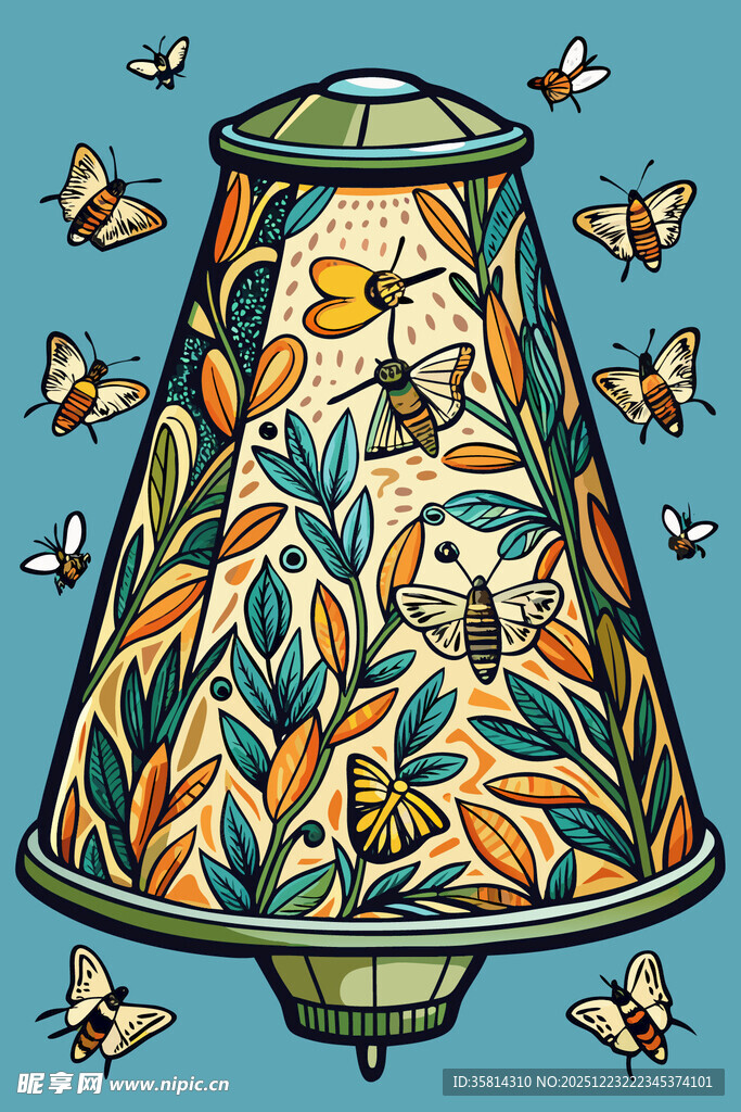 复古花卉蜜蜂图案台灯