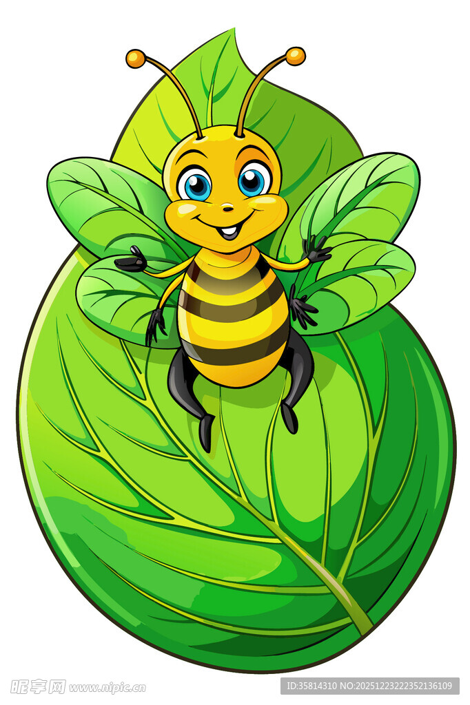 可爱蜜蜂趴在绿叶上